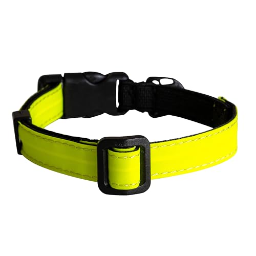 CatGoods Reflective Yellow Stretch Cat Collar – Escape-Safe Alternative to Breakaway, Adjustable, Comfortable, ID and Bell Attachment - color: Yellow