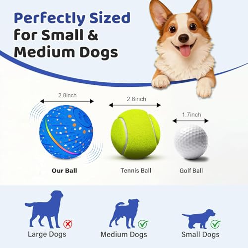 Interactive Dog Toys Dog Ball for Small Medium Dogs – 3 Smart Play Modes Bouncing Interactive Pet Toy, Durable E-TPU Material with RGB Lights, Self-Rolling Toy to Relieve Dog Boredom and Anxiety
