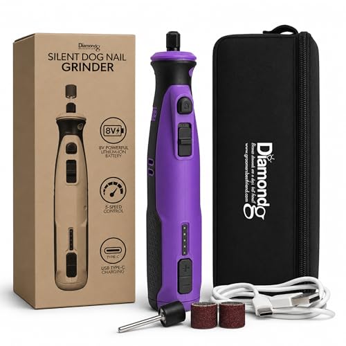 Diamondg Cordless Dog Nail Grinder with Quiet Sound & LED Tip for Large & Small Dogs, 4hrs. Runtime - Electric Dog Nail Trimmer, Heavy Duty Rotary Tool Alternative to Toenail Clippers & Filers - color: 004 - Dark Purple