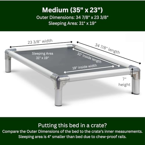 Kuranda Chewproof Elevated Dog Bed - Silver Aluminum - 35" x 23" - Heavy Duty Vinyl - Smoke - color: Smoke, size: Medium