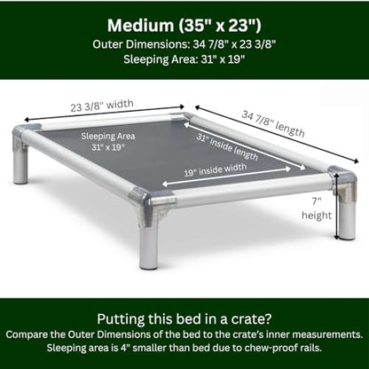 Kuranda Chewproof Elevated Dog Bed - Silver Aluminum - 35" x 23" - Heavy Duty Vinyl - Smoke - color: Smoke, size: Medium