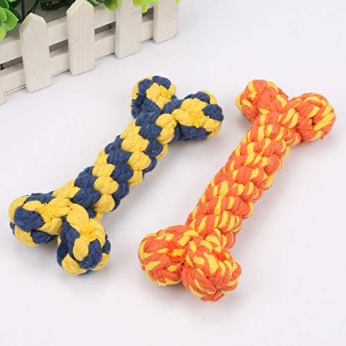 Dog Rope Toy Bone Pet Teeth Cleaning Toy - 2 Handmade Gifts for Puppies - color: colorful bone