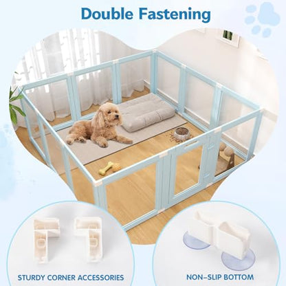 DIY Clear Acrylic Dog Playpen Indoor, Transparent Easy Cleansing Puppy Fence with Suction Cup, Easy-Assemble Indoor Whelping Crate for Small Puppies (23.6" H, 12PCS), Blue - color: Blue, style: 12PCS