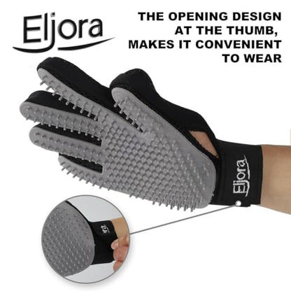 Pet Grooming Glove (Pair) & Dematting Comb Set – Anti-Slip Handle Deshedding Comb+ Gentle Massage Gloves for Dogs & Cats – Removes Loose Hair, Mats & Tangles – Safe, Effective Grooming