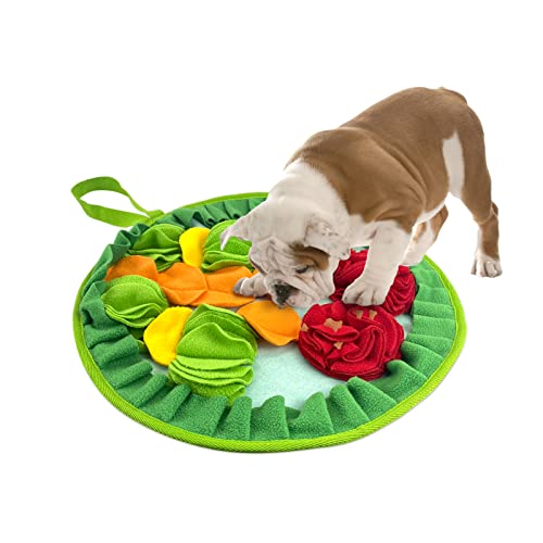 WishLotus Slip-Free Pet Snuffle Mat with Hanging Rope, Snuffle Mat for Dogs to Consume Energy and Relieve Stress, Pet Snuffle Mat for Rabbits, Hamsters, and Dogs to Improve Digestion (Three Flowers)