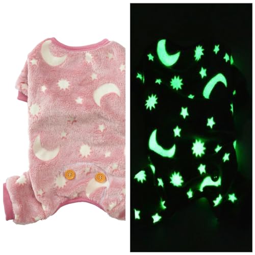 Plush Dog Pajamas Glow in The Dark Dog Jumpsuit 4 Legged Onesie for Small Medium Dog Cat, Pink Moon L - color: Pink Moon, size: Large