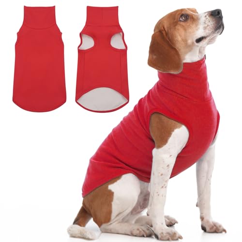 IECOii Dog Fleece Vest Sweater - Stretch Warm Pullover with Turtleneck,Red,Large, Easy On/Off Winter Dog Sweater for Medium Large Dogs Girl Boy, Winter Fall Jumpsuit with High Neck - color: Red, size: Large