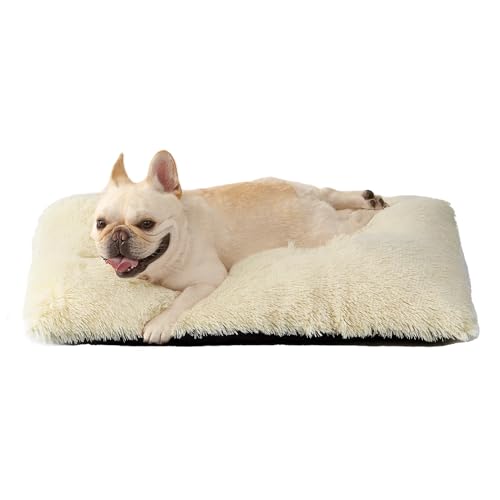 EHEYCIGA Fluffy Dog Crate Bed for Medium Dogs, Plush Faux Fur Crate Pad, Calming Anti Anxiety Medium Dog Bed, Washable Soft Warm Mat with Non-Slip Bottom, Ivory Beige - color: Ivory Beige, size: 29.5 x 20