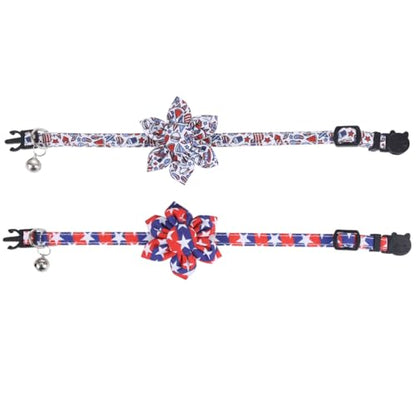 American Flag Cat Collar with Bell Sunflower Star Adjustable 4th of July Breakaway Cat Kitten Collars for Independence Day - color: 4th of July-2-sunflower