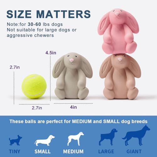 Squeaky Dog Toys for Medium Dogs, Soft Latex Bunny Squeaky Dog Ball, Cute Funny Squeak Rabbit Pet Toys - color: Rabbit - 3 Pack, size: Medium