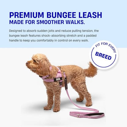Dog Friendly Co. Bungee Dog Leash | Strain Free & Shock Resistant for Control | Neoprene Padded Handle, Heavy-Duty Carabiner Clip, and D-Ring | Pink Camo, Size Regular - color: Pink Camo, size: Regular