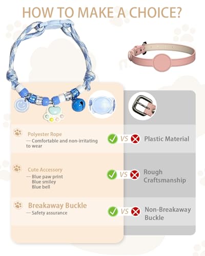 GoldTiger Beaded Cat Collar，Cute Cat Collar with Breakaway and Paw Print Pendant - Adjustable Bracelet Style for Medium to Small Cats, Size 7.87~11.81 Inches - color: blue