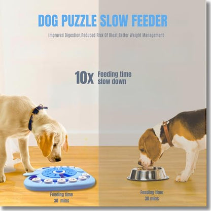 Dog Puzzle Toys Level 2, Dog Puzzles for Smart Dogs, Interactive Dog Treat Puzzles for Large Medium Small Dogs with Suqeaky Dog Button Design - color: Blue Level 2