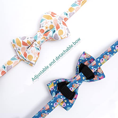Faygarsle 2 Pack Cotton Designer Breakaway Cats Collar with Bow Tie and Bell Marine Theme Cat Collars for Girl Female Boy Male Cat Collar with Bell Fish Collars for Cats Collar Shell Pattern - color: Fish&Shell