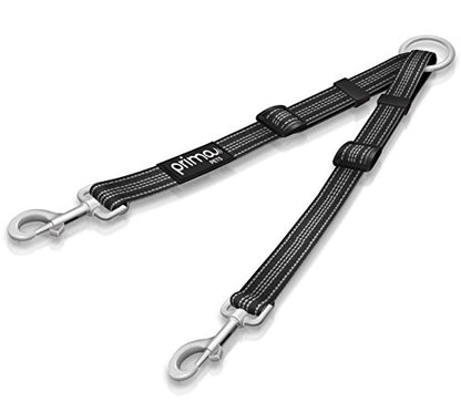 No Tangle Reflective Dog Leash Coupler - Double Dog Walker and Trainer Leash - Two Dogs Adjustable Splitter Lead - Each Side Adjusts 11" to 20" in Length (Medium - 3/4" Width, Black)