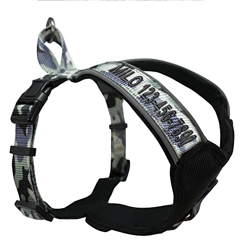 Pawtitas Reflective Padded Dog Harness for Small Dogs – Adjustable Puppy Step-in Vest | Fits Chest 18–22 in | No Pull Personalized Training Harness | S | Grey Camouflage - color: Grey Camouflage, size: Personalized Small (Pack of 1)