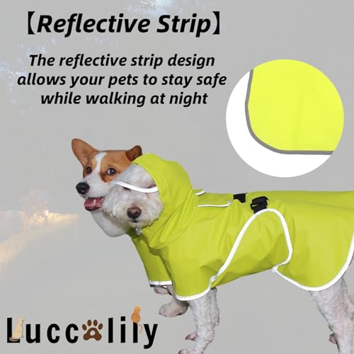 Dog Rain Jacket with Hood for Medium Large Dog,Waterproof Dog Raincoat with Reflective Strip， Adjustable Belly Strap Protection, Lightweight Poncho (Medium, Light Green) - color: Light Green, size: Medium