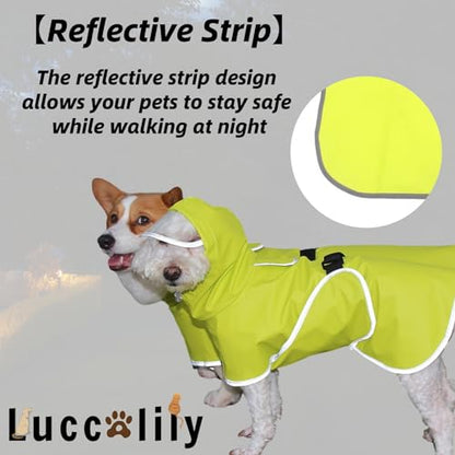 Dog Rain Jacket with Hood, Waterproof Dog Raincoat, Adjustable Belly Strap Protection, Lightweight Poncho (Small Plus, Light Green) - color: Light Green, size: Small Plus (S +)
