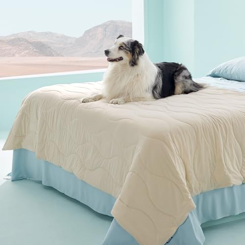 Bedsure Premium Cooling Dog Blankets for Bed - Q-MAX>0.5, Breathable Summer Washable Cold Pet Mat, Soft Durable Self Cooling Dog Mat for Hot Weather, Gentle Cream, 60x80 - color: Gentle Cream, size: Twin(60x80")
