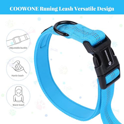 Heavy Duty Multifunctional Adjustable Hands Free Dog Leash - Reflective Stitches, Car Safety Buckle, Waist Leash for Dog Walking, Running, Hiking - 5-7FT - color: Blue