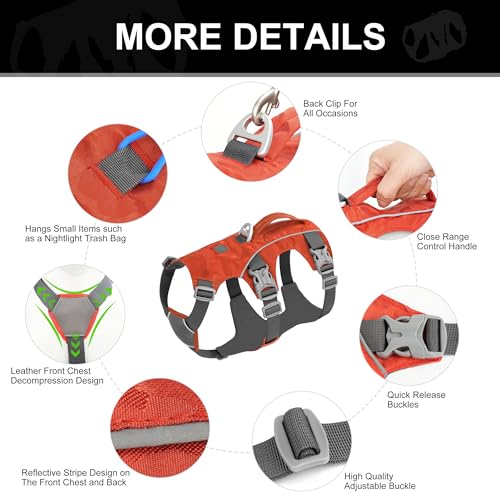 Escape Proof Dog Harness, Lightweight Full Body Pet Vest with Lift Handle and Leash Clip, Reflective Adjustable Small Dog Harness for Daily Walking(Vermilion,Chest:14-22") - color: Vermilion, size: XS: Chest 14-22", Fit 8-12 lbs