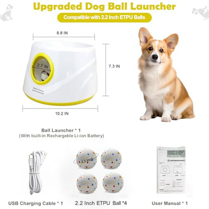 MEKAPLE Automatic Dog Ball Launcher, Upgraded Interactive Dogs Balls Thrower for Small and Medium Dogs, Distance Adjustable Mental Stimulating Dog Toys with 4 Durable Etpu Balls 2.2 Inch (Yellow) - color: Yellow