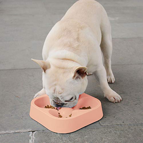 Healthy Slow Feeding Dog Bowl for French Bulldog -Slow Feeder Dog Bowl No Chocking Dog Cat Food Water Bowl with Four-Leaf Clover Pattern (Pink) - color: Pink