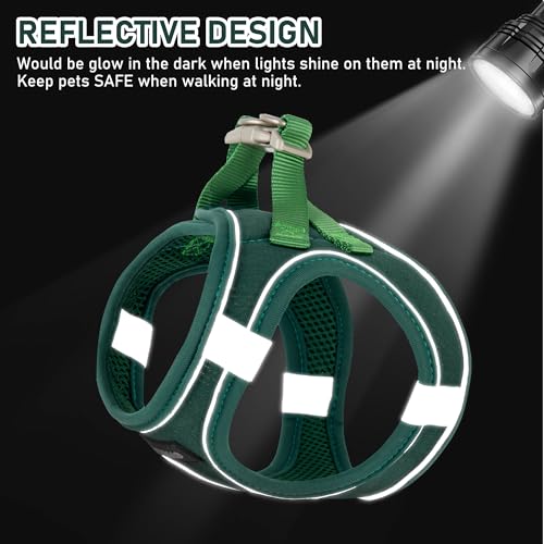 Small Pet Harness Collar and Leash Set, Step in No Chock No Pull Linen Fabric Soft Mesh Dog Vest Harnesses Reflective for Dogs Puppy Cats Kitten Rabbit (Green, XXS) - color: Green, size: XXS