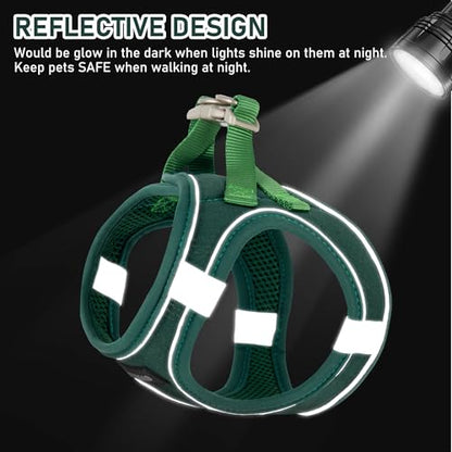 Small Pet Harness Collar and Leash Set, Step in No Chock No Pull Linen Fabric Soft Mesh Dog Vest Harnesses Reflective for Dogs Puppy Cats Kitten Rabbit (Green, XXS) - color: Green, size: XXS