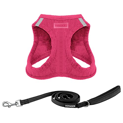Best Pet Supplies Voyager Step-in Plush Dog Harness - Soft, Step in Vest Harness and Reflective Dog 5 ft Leash Combo with Neoprene Handle for Small and Medium Dogs, Fuchsia Corduroy, M - color: Harness Leash Set (Fuchsia Corduroy), size: M (Chest: 16 - 18