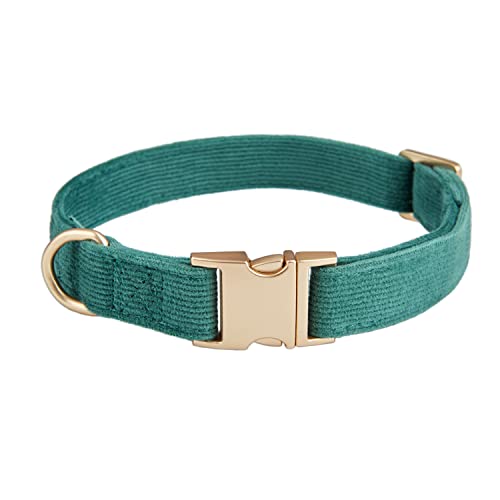 Soft Corduroy Fibric Dog Collar with High Grade Metal Buckle, for Medium Dogs.(Green,Medium:12-19") - color: Green, size: Medium