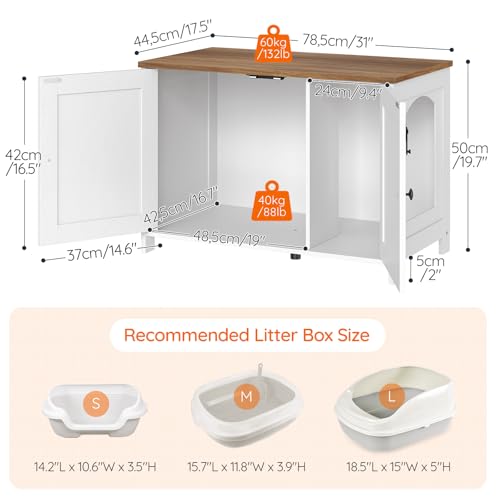 HOOBRO Litter Box Enclosure, Cat Litter Box Furniture with Removable Divider, Hidden Litter Box Furniture, Wooden Cat House, End Side Table, 31" L x 17.5" W x 19.7" H, White and Walnut WH03MW01G2 - color: White + Walnut