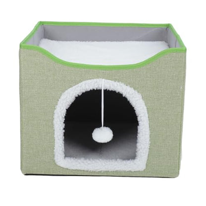 Foldable Cat House, 2 Layer Collapsible Kitten House Multifunctional Cat Cave Bed Soft Cat Scratcher House, Cat Bed Cave Cat Cubes Cat Hideaway for Indoor Cats(Light Green) - color: Light Green