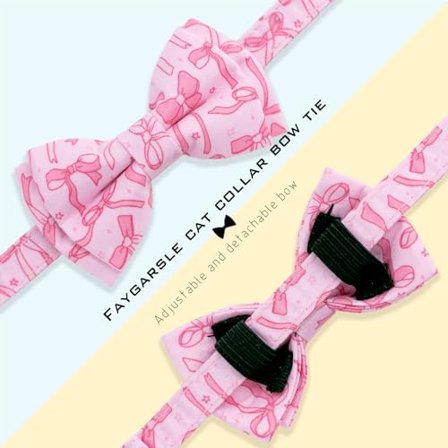 Faygarsle 2 Pack Pink Bow Pattern Cat Collar Set with Bandana and Bowtie, Breakaway Safety Collar with Bell Spring Summer Design for Girl Cats - color: Pink Bow