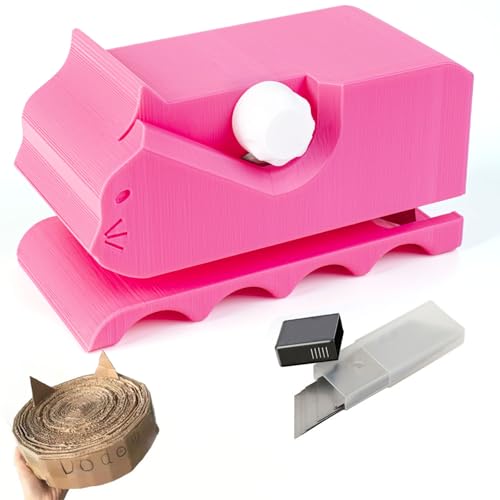 Cardboard Cutter for Cat Scratchers with 10pcs Blade,3D Printed Card Board Cutter Kids DIY Cat Scratchers Cardboard Strip Tool Machine for Cat Lovers (Pink) - color: Pink