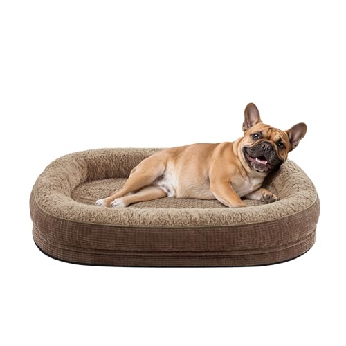 JOEJOY Orthopedic Dog Bed for Medium Dogs, Egg-Crate Memory Foam Pet Bed with Bolster Sides, Waterproof Lining, Removable Washable Cover & Non-Slip Bottom, Brown - color: Brown, size: M(28"x 23"x 6")