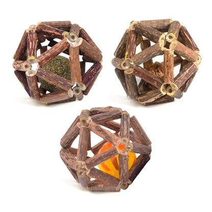 SunGrow Silverine Balls for Cats, Engaging and Interactive Pet Enrichment, Gall Fruit, Catnip, Bell Ball, Cool Pal Feline Toy, Christmas Stocking Stuffers, Brown, 2.5” (Diameter), 3 Pieces per Set