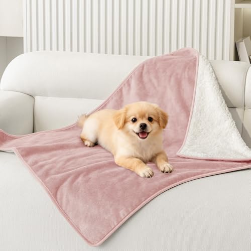 Smiry Waterproof Dog Bed Blanket, Leakproof Pet Throw Blanket for Bed Couch Sofa, Reversible Sherpa Fleece Furniture Protector Cover for Small Medium Large Dogs Cats (Dusty Pink, 32x40 inches) - color: Dusty Pink, size: 32x40 inches