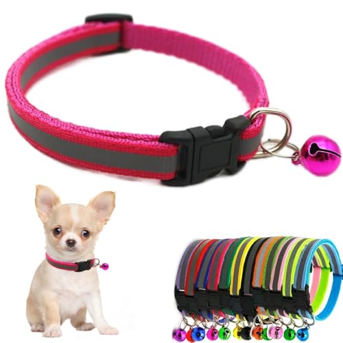 Hot Pink Puppy Collar with Bell, Reflective XS Cat Collars Soft Adjustable Buckle for XXS XSmall Extra Small Dogs Female Little Tiny Pets Boy Girl Kitten Yorkie Chihuahua X-Small - color: Hot Pink, size: XS(Neck 7.5"-12")