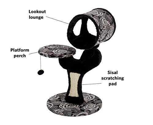 MidWest Homes for Pets Cat Tree Salvador Feline Furniture, 22 by 17.75 by 30.75-Inch, Black/White Floral (138S-BK) - size: Salvador Cat Furniture, Black Pattern