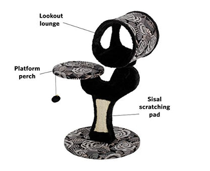 MidWest Homes for Pets Cat Tree Salvador Feline Furniture, 22 by 17.75 by 30.75-Inch, Black/White Floral (138S-BK) - size: Salvador Cat Furniture, Black Pattern