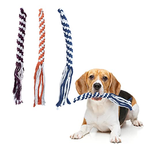 ASOCEA 3 Pack Dog Rope Toys Dog Flirt Pole Replacement Toys Interactive Cotton Dog Toys Teething Chew Toys for Boredom Tether Lure Toy for Tug of War Braided Rope Toy to Outdoor Exercising - color: Blue+Orange