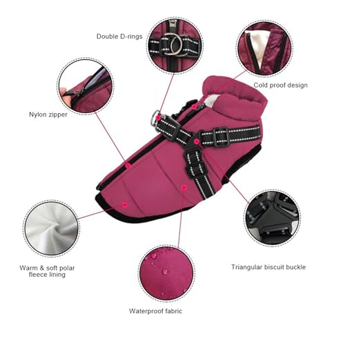 Dog Winter Coat, Waterproof Winter Jacket with Built-in Harness, Windproof Dog Warm Coats for Dogs Cats (Purple,Small) - color: Purple, size: Small