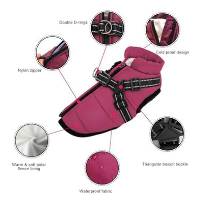Dog Winter Coat, Waterproof Winter Jacket with Built-in Harness, Windproof Dog Warm Coats for Dogs Cats (Purple,Small) - color: Purple, size: Small