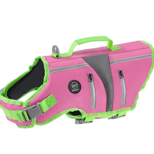 EMUST Dog Life Jacket, Reflective Dog Life Vest for Swimming with 4 Pockets, High Buoyancy Small Medium Large Dog Floating Vest with Reinforced Rescue Handle, Pink, XS - color: New Pink, size: XS