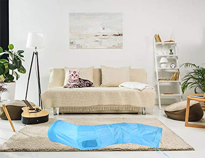 iCAGY Cat Tunnel for Indoor Cats Interactive, Rabbit Tunnel Toys, Pet Toys Play Tunnels for Cats Kittens Rabbits Puppies Crinkle Pop Up Blue 47" Shape S - color: Blue