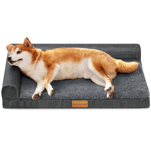 Orthopedic Dog Bed Medium Size Dog 30''X20'', Waterproof L Bolster Medium Pet Sofa Beds with Removable Washable Cover, Soft Comfortable Pet Couch Crate Mat with Nonskid Bottom, Dark Grey - color: Dark Grey, size: M:30x20x3.5 IN
