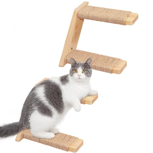 Cat Wall Steps 2-Pack, Two Step Cat Climbing Shelves, Wall-Mounted Reversible Stairway with Durable Sisal Scratching Rope, Ideal for Perching, Climbing, and Playing Furniture - color: 2 Pack 2 Steps