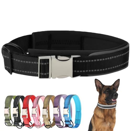 Medium Reflective Dog Collar with Quick Release Metal Buckle Padded Nylon Waterproof Adjustable Comfortable for Boy Medium Dogs - color: Black, size: M：Width 1.18" Length 14.2-16.9"
