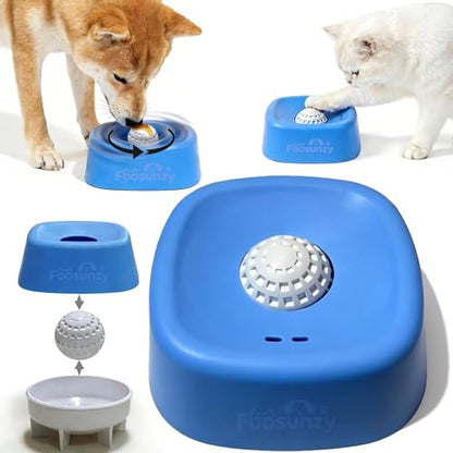 Slow Feeder Dog Bowls for Liquid with Rolling Ball, Interactive Lick Bowl Slow Feeder for Wet Food, Water & Treats Lick Toy Gift for Dogs Cats Large Medium Small (Style1-Blue) - color: Style1-Blue